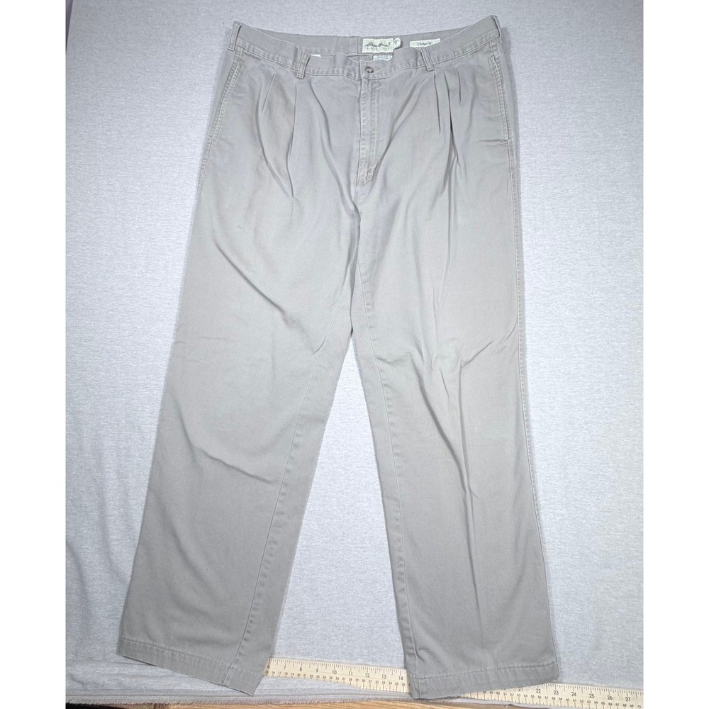 Eddie Bauer Mens Classic Fit Pleated Chino Pants Tan Khaki Cotton Twill 42x31